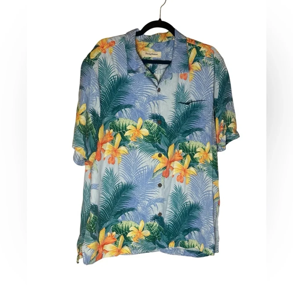 Tommy Bahama Silk Shadows in Paradise‎ Island Zone Camp Hawaiian Shirt XL
